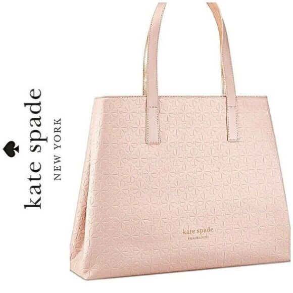 Kate Spade Tote Bag Purse Weekender Travel Shoulder Bag Pink Textured Logo NEW